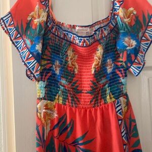 Jealous tomato, medium, orange tropical dress